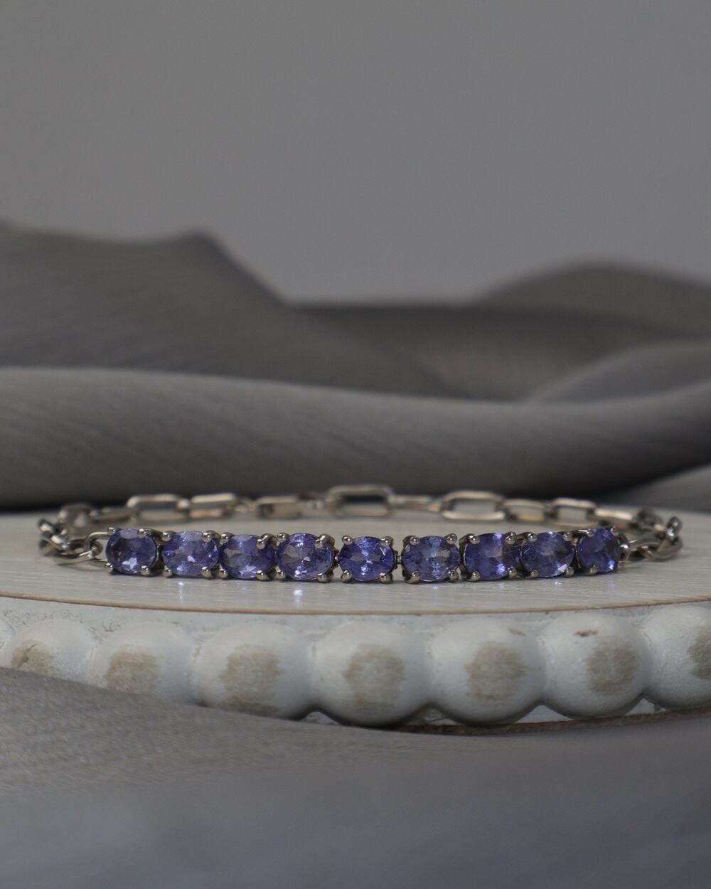 Sterling Silver Tanzanite Link Bracelet 5.27G 7in